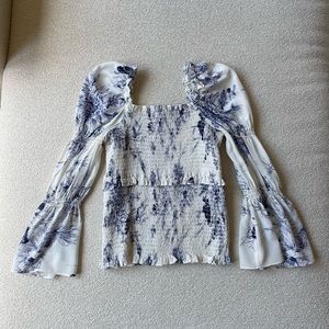 Cinq a Sept Ruched Toile Print Off the Shoulder Top